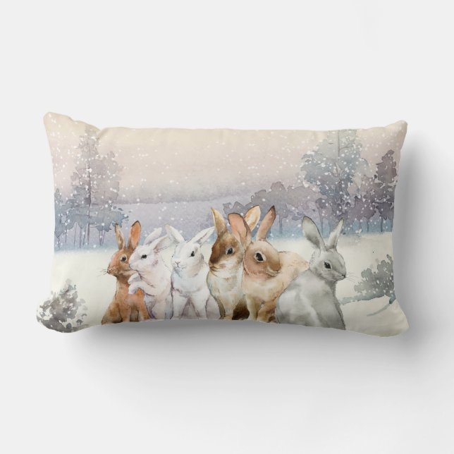 Coussin Rectangle Lapins d'hiver (Recto)