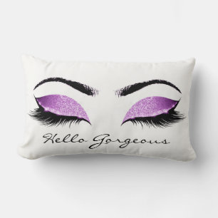 Coussin Rectangle Lashes de maquillage blanc rose vif Hello Gorgey