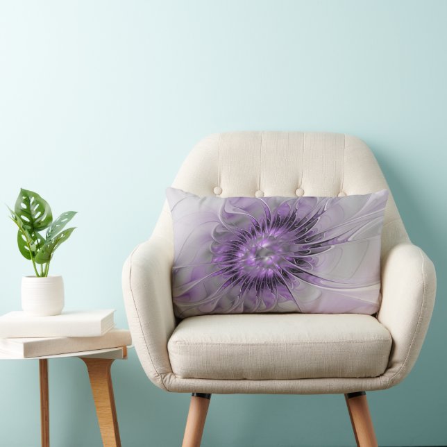 Coussin Rectangle Lavande Fleur Dream Moderne Abstrait Fractal Art (Chaise)