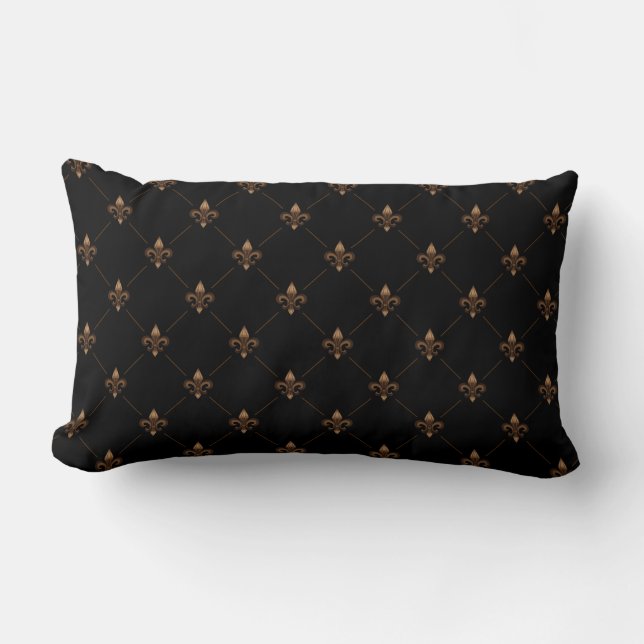 Coussin Rectangle Le Black Gold Fleur De Lis Élégant Motif De Luxe (Recto)