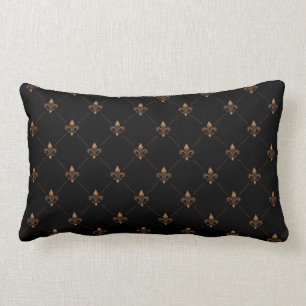 Coussin Rectangle Le Black Gold Fleur De Lis Élégant Motif De Luxe