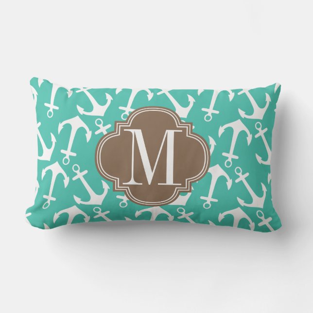 Coussin Rectangle Le brun nautique Girly de turquoise d'Ancres (Recto)