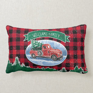 Coussin Rectangle Le camion vintage de Noël ajoutent le nom