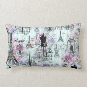 Coussin Rectangle Le cru barre le rose de collage de Tour Eiffel