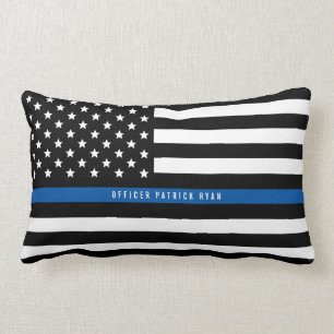 Coussin Rectangle Le drapeau américain mince de Blue Line de police