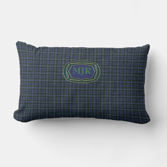 Coussin Rectangle Le monogramme verdit le plaid de tartan (Recto)