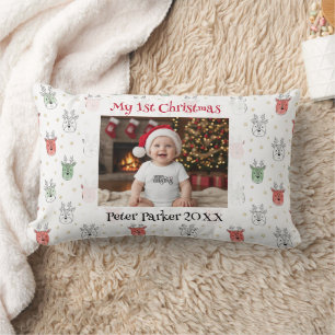 Coussin Rectangle Le premier Noël de bébé avec nom personnalisé Phot