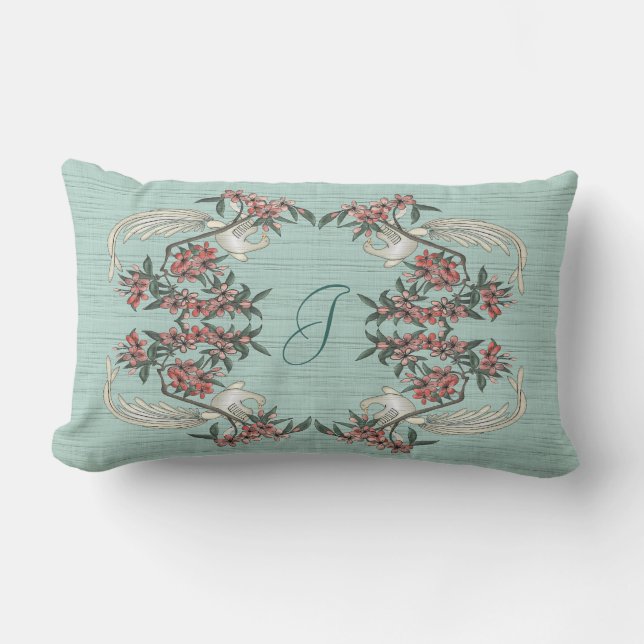 Coussin Rectangle Le roman de la soie avec Monogram Aqua (Recto)