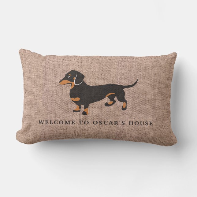 Coussin Rectangle Le teckel possède la toile de jute drôle de (Recto)