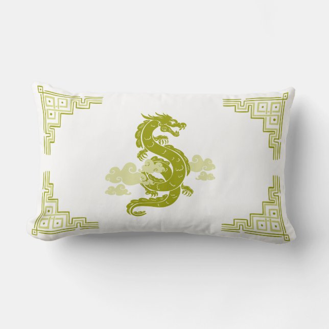 Coussin Rectangle Lemongrass Green Chinoiserie Dragon et nuages (Recto)