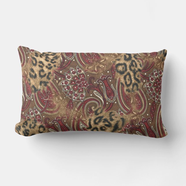Coussin Rectangle Léopard et copie de motif de Paisley (Recto)