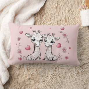 Coussin Rectangle Les amateurs de Giraffe de Cartoon mignonne Coeurs