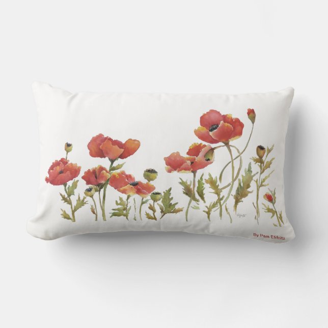 Coussin Rectangle Les gracieuses fleurs rouges du pavot dansent en a (Recto)