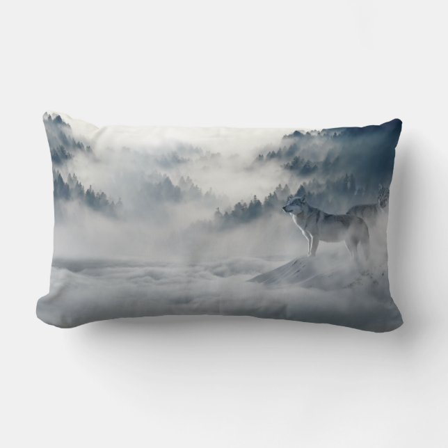 Coussin Rectangle Les loups dans un paysage hivernal (Recto)