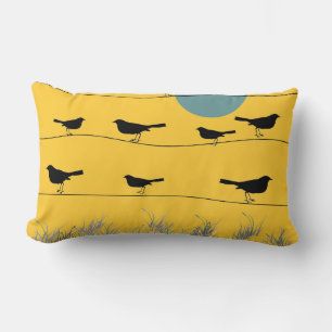 Coussin Rectangle Les oiseaux sur un fil reposent le jaune