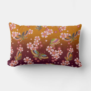 Coussin Rectangle Les papillons japonais au milieu de l'or des fleur