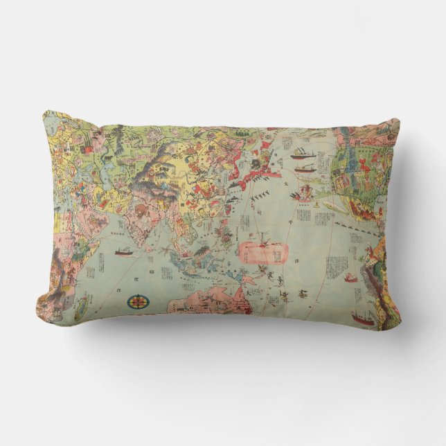 Coussin Rectangle Les parcours aériens du monde de carte du monde (Recto)