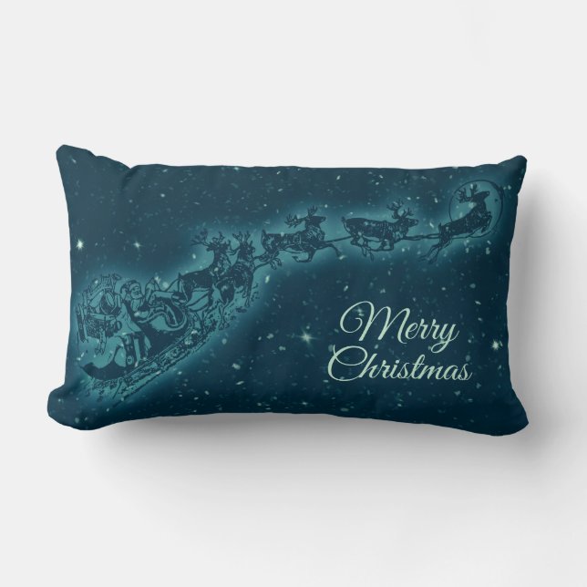 Coussin Rectangle Les rennes tirent le père Noël joyeux (Recto)