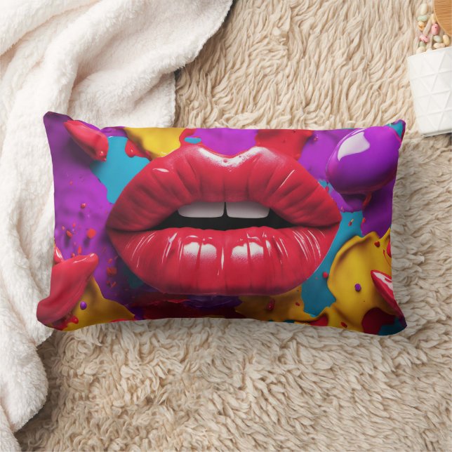 Coussin Rectangle Lèvres 3D Abstrait - (Couverture)