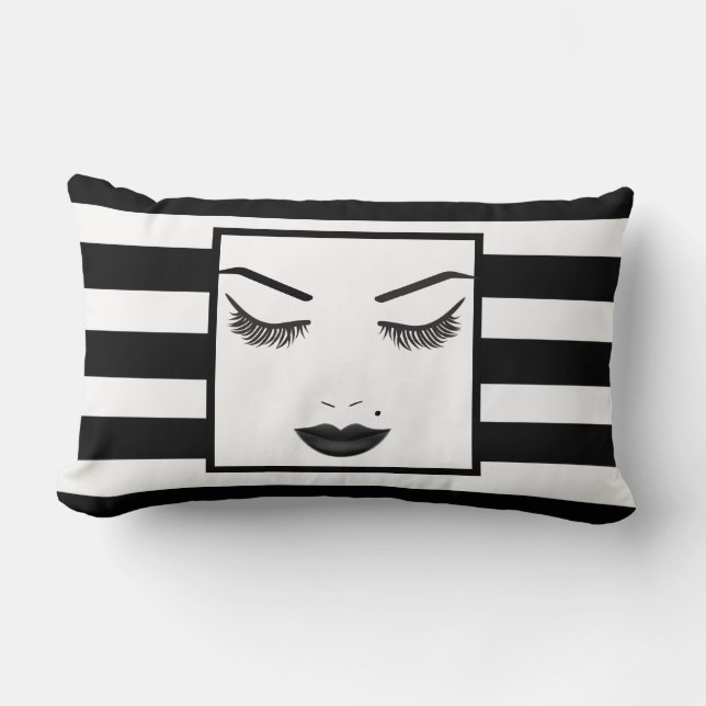 Coussin Rectangle Lèvres noires Maquillage de beauté cils et sourcil (Recto)