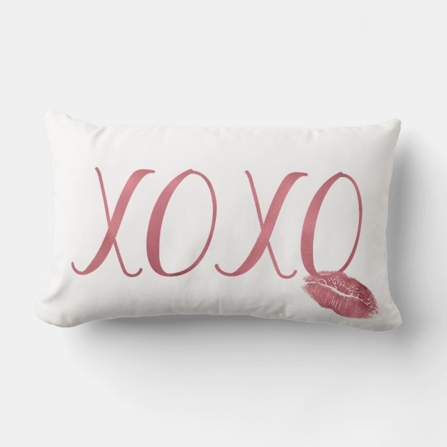Coussin Rectangle Lèvres roses Kiss XOXO (Recto)