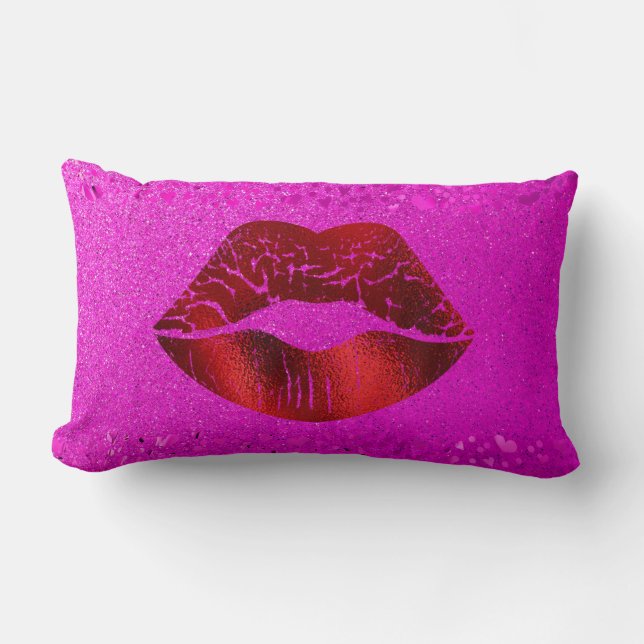 Coussin Rectangle Lèvres rouge gras Moderne Parties scintillant rose (Recto)