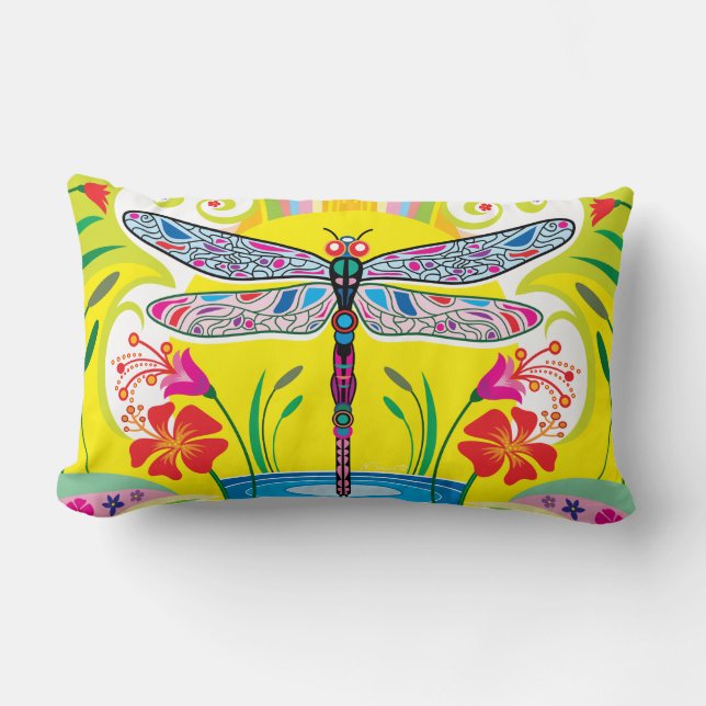 Coussin Rectangle Libellule radieuse et fleurs sauvages (Recto)