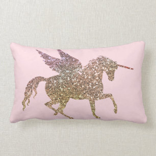 Coussin Rectangle Licorne Pégase Cheval Pailleté Strass Doré Tendanc