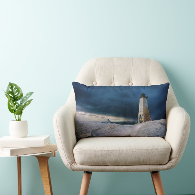 Coussin Rectangle Lighthouses | Frankfort Lighthouse Lake Michigan (Chaise)