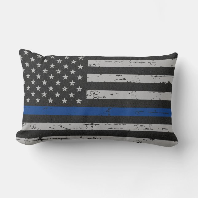 Coussin Rectangle Ligne Bleue Mince - Policier - Police (Recto)
