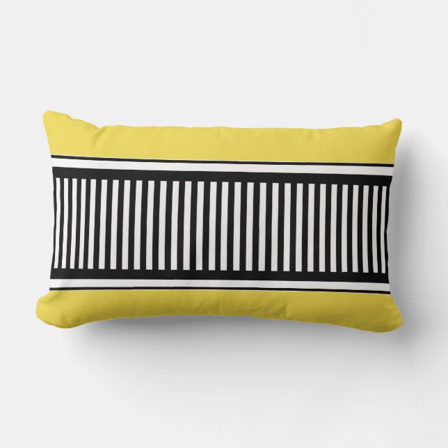 Coussin Rectangle Lignes de points noirs et jaunes Abstrait (Recto)