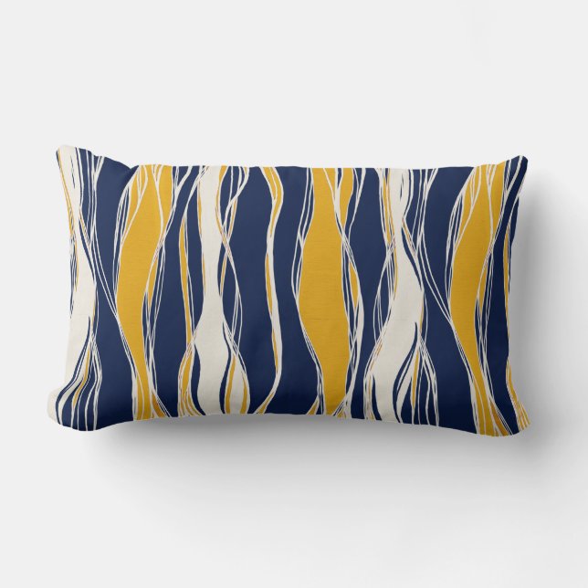 Coussin Rectangle Lignes élégantes, modernes, bleu marine et jaune (Recto)