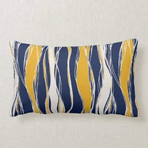 Coussin Rectangle Lignes élégantes, modernes, bleu marine et jaune