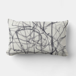 Coussin Rectangle lignes peintes modernes et ludiques noir et blanc