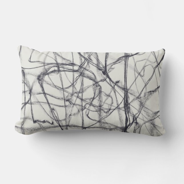 Coussin Rectangle lignes peintes modernes et ludiques noir et blanc (Recto)