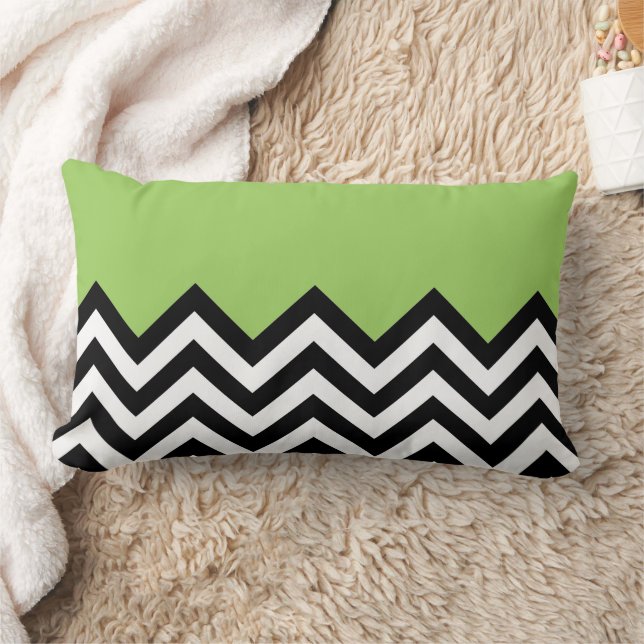 Coussin Rectangle Lime Green Black White Zigzag Chevron Art Motif (Couverture)