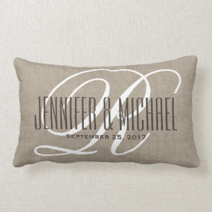 Coussin Rectangle Linge vintage avec Monogramme blanc