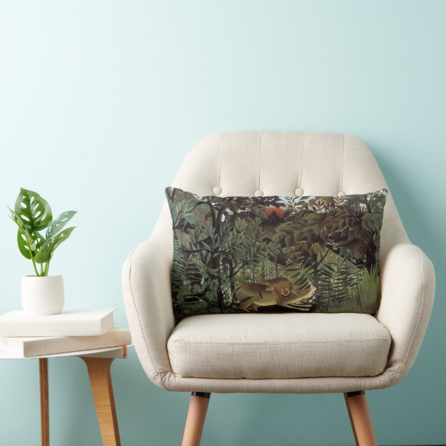 Coussin Rectangle Lion affamé par Henri Rousseau, animal sauvage Vin (Chaise)