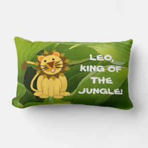 Coussin Rectangle Lion Brun Et Hostas Verts Roi de la Jungle