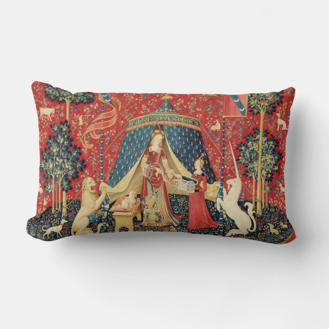 Coussin Rectangle Lion D'ENFANCE ET D'UNICORN, Fleurs D'Imaginaires, (Recto)