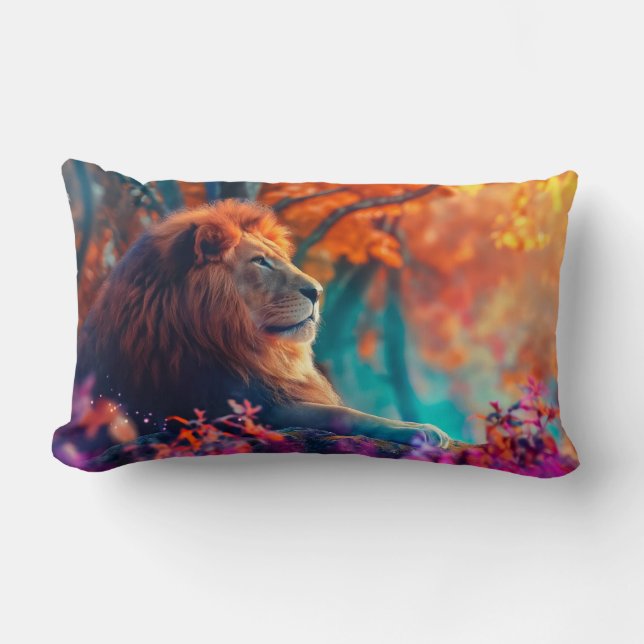 Coussin Rectangle Lion royal dans la conception forestière enchantée (Recto)