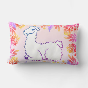 Coussin Rectangle Llama et feuillage colorés Nom personnalisé