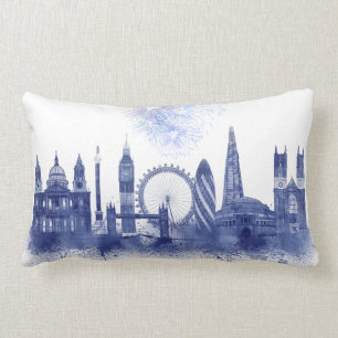 Coussin Rectangle Londres Skyline - Aquarelle bleue