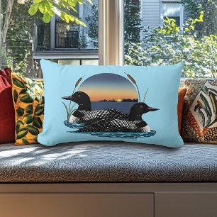 Coussin Rectangle Loon Couple coucher de soleil bleu