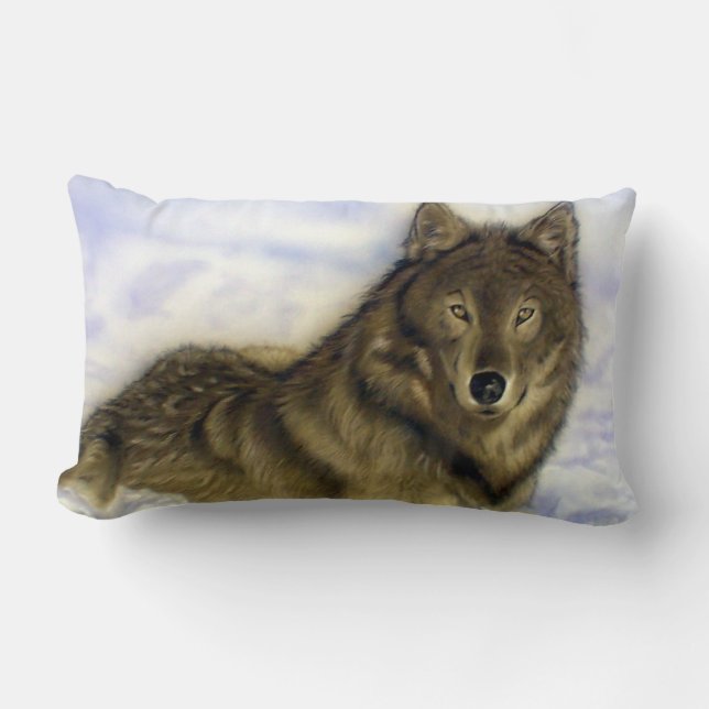 Coussin Rectangle Loup d'hiver (Recto)