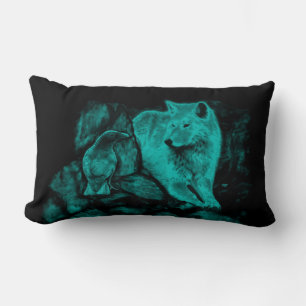 Coussin Rectangle Loup et corbeau dans la nuit