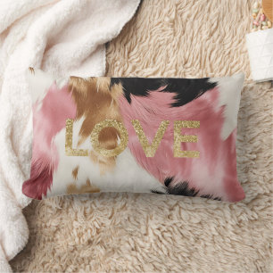 Coussin Rectangle Love Gold Crème rose noir Cowgirl Cowhide