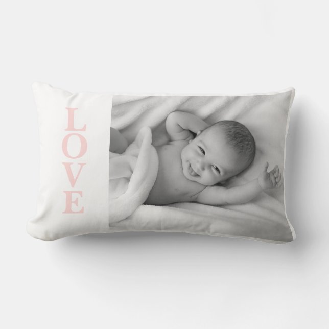 Coussin Rectangle Love Photo Keepsaké Pink Typographie Lumbar Coussi (Recto)