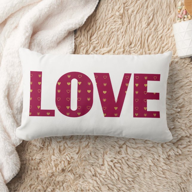 Coussin Rectangle LOVE Red Gold Hearts Saint Valentin (Couverture)