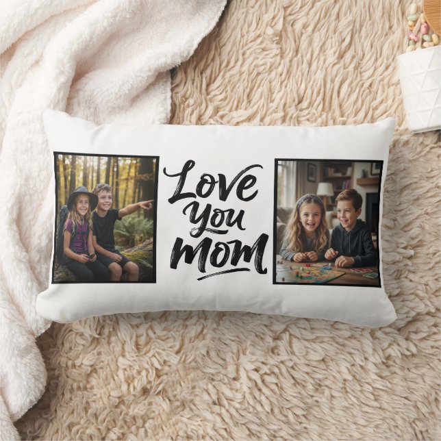 Coussin Rectangle Love You Mom Two Photo Brush Script Keepsake  (Couverture)